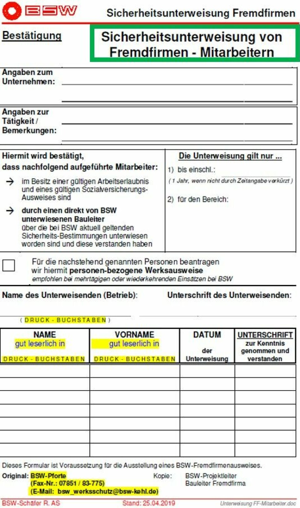 unterweisungsnachweis